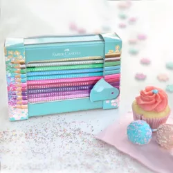   Coloured Pencil Set - Faber-Castell Sparkle colour pencil set, tin turquoise, 21 pieces
