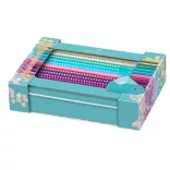 Coloured Pencil Set - Faber-Castell Sparkle colour pencil set, tin turquoise, 21 pieces