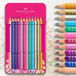   Coloured Pencil Set - Faber-Castell Sparkle colour pencil tin with 12 Sparkle colour pencils