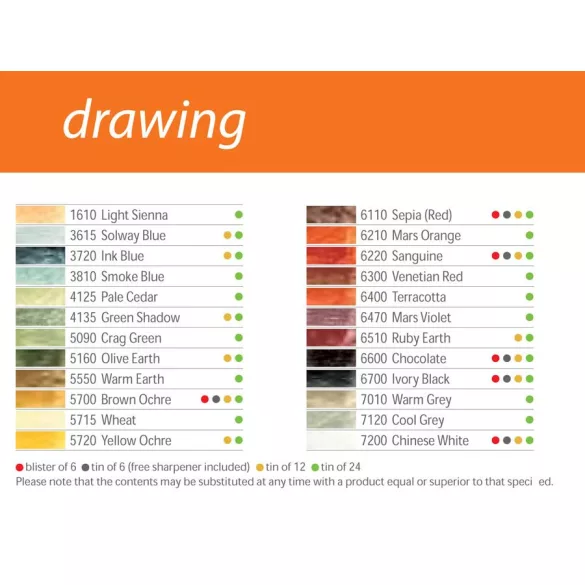 Színes ceruza - Derwent Drawing olajos pitt ceruza - SZÍNENKÉNT