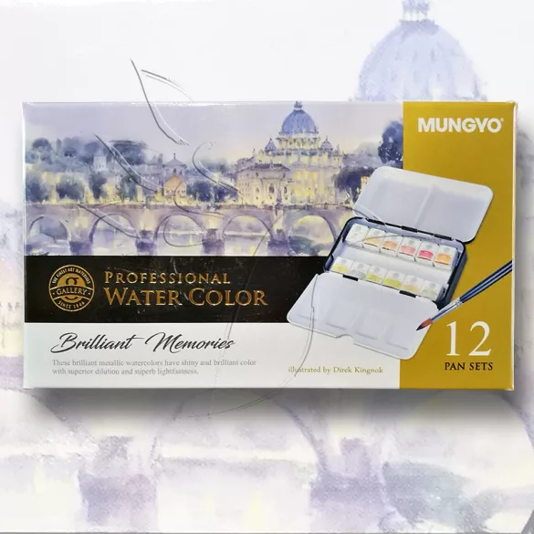 Akvarellfesték készlet METÁL - Mungyo Professional Water Color Brilliant Memories 12 pan sets