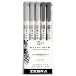 Filckészlet, kétvégű - ZEBRA Mildliner Creative Marker - 5pc - Gray Set