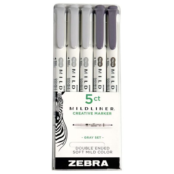 Marker Set with Double Tip - ZEBRA Mildliner Creative Marker - 5pc - Gray Set