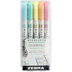   Filckészlet, kétvégű - ZEBRA Mildliner Creative Marker - 5pc - Fluorescent Set