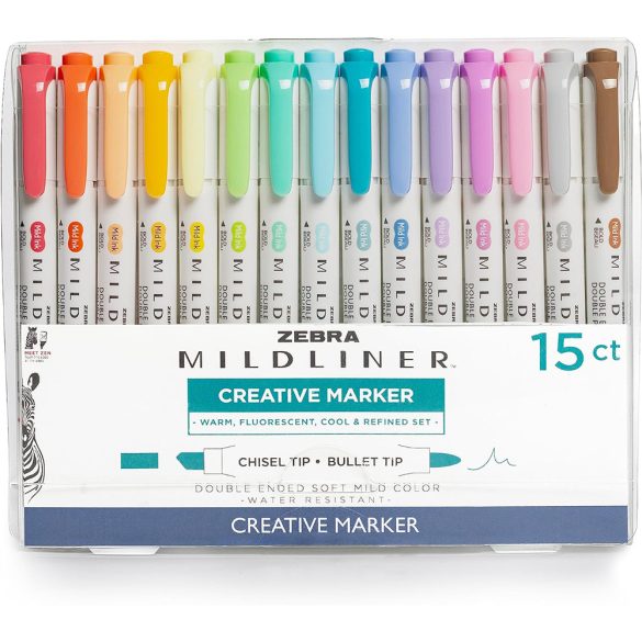 Marker Set with Double Tip - ZEBRA Mildliner Creative Marker - 15pc