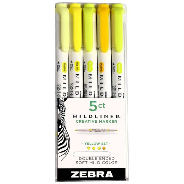 Marker Set with Double Tip - ZEBRA Mildliner Creative Marker - 5pc - Yellow Set