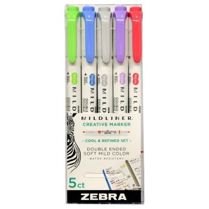 Marker Set with Double Tip - ZEBRA Mildliner Creative Marker - 5pc - Cool & Refined Set