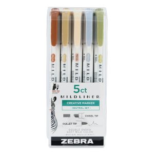 Marker Set with Double Tip - ZEBRA Mildliner Creative Marker - 5pc - Neutral Set