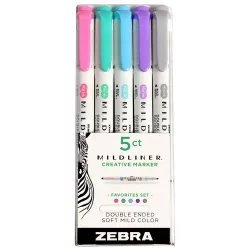   Filckészlet, kétvégű - ZEBRA Mildliner Creative Marker - 5pc - Favorites Set