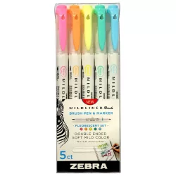   Ecsetfilc készlet, kétvégű - ZEBRA Mildliner Brush Pen & Marker in One 5pc - Fluorescent Set