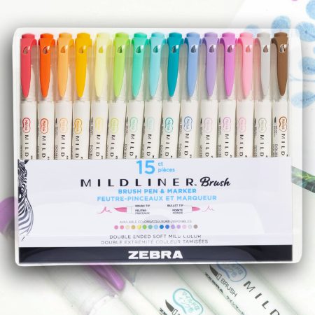 Ecsetfilc készlet, kétvégű - ZEBRA Mildliner Brush Pen & Marker in One 15pc