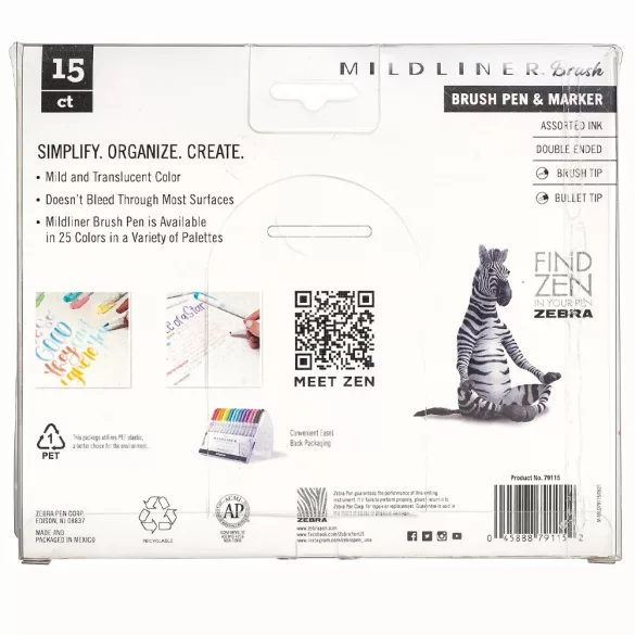 Ecsetfilc készlet, kétvégű - ZEBRA Mildliner Brush Pen & Marker in One 15pc