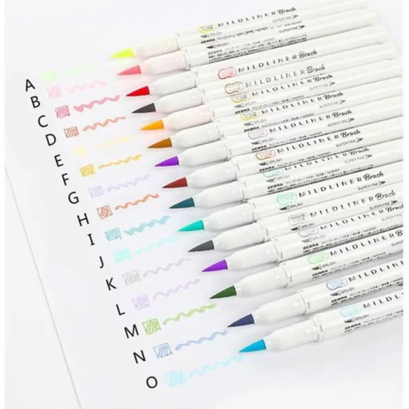 Brush Marker with Double Tip - ZEBRA Mildliner Brush Pen & Marker in One - Blue Green