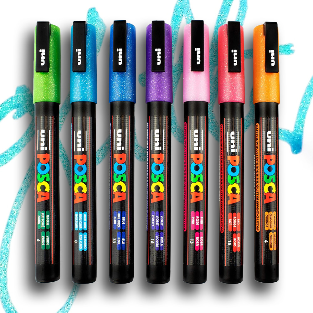 Image of Posca filc készlet - Uni Posca Acrylic Paint Marker PC3M Set, Fine - 0,9-1.3mm - Glittery