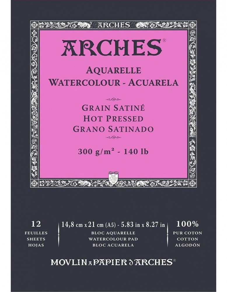 Image of ARCHES savmentes akvarelltömb 100 % pamutból, 300 gr, melegen préselt, sima - 12 lap, A3