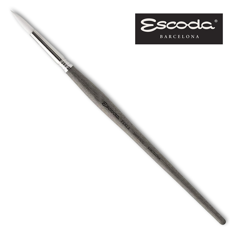 Image of Hegyes, kerekecset - Escoda Perla Synthetic White Toray Fiber Round pointed Brush, Grey short handle, serie 1430 - 2/0-ás méret