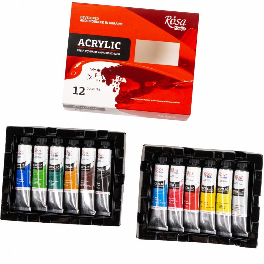 Image of Akrilfesték készlet - Rosa Studio Acrylic Paint Tube (10ml) Set - 12 colours