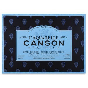 Image of CANSON Héritage merített, savmentes akvarelltömb, 300gr, 100 % pamutból, (1 oldalt ragasztott) 12 ív, érdes 26 x 36 cm - Megszűnő termék