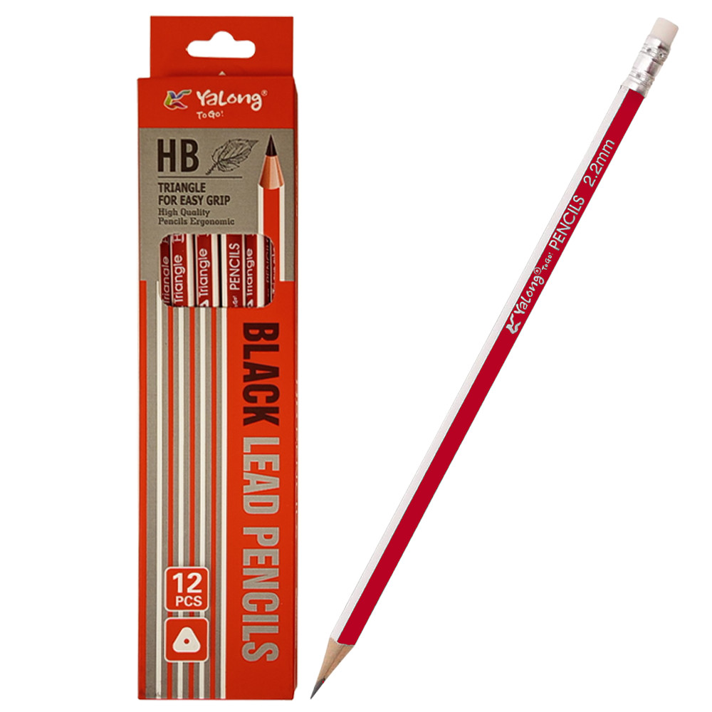 Image of Grafitceruza készlet - Yalong To Go Triangle Graphite Pencil with Eraser Tip 12pcs - Deep Red