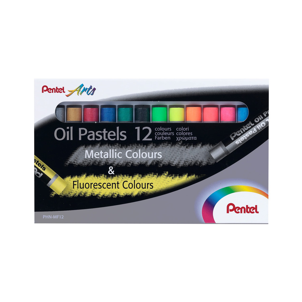 Image of Olajpasztell készlet - Pentel Arts Oil Pastels 12 Metallic &amp; Fluorescent Colours Set