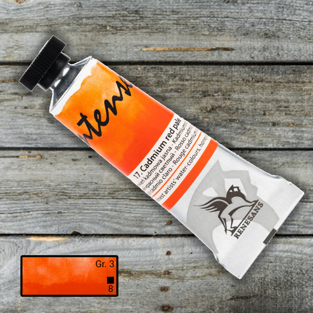 Image of Akvarellfesték, tubusos - Renesans Intenso Watercolour Tube, 15ml - Cadmium Red Pale