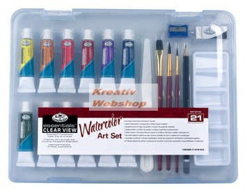 Image of Akvarellfestő készlet 21db-os - Divatos áttetsző táskában - Royal kezdő készlet akvarellfestékkel